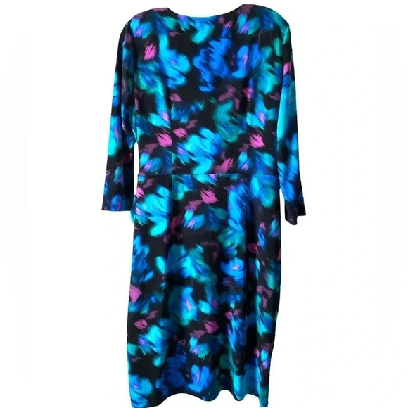 LONDON TIMES | Floral Print 3/4 Sleeve Surplice V-Neck Faux Wrap Dress Size 14 - Picture 4 of 8